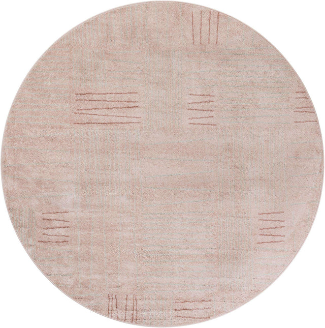 Pink 7' 10 x 7' 10 Hanahan Round Area Rug 100% Polypropylene With Jute Backing Abstract Geometric Modern Carpet for Living, Dining Room, Office Space for Sale at Rug Engine