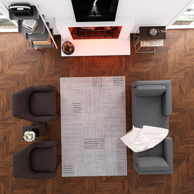Gray 7' 10 x 10' Hanahan Rectangle Area Rug 100% Polypropylene With Jute Backing Abstract Geometric Modern Carpet for Living, Dining Room, Office Space for Sale at Rug Engine