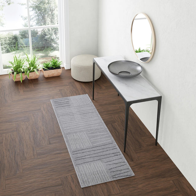 Gray 2' x 8' Hanahan Runner Area Rug 100% Polypropylene With Jute Backing Abstract Geometric Modern Carpet for Living, Dining Room, Office Space for Sale at Rug Engine