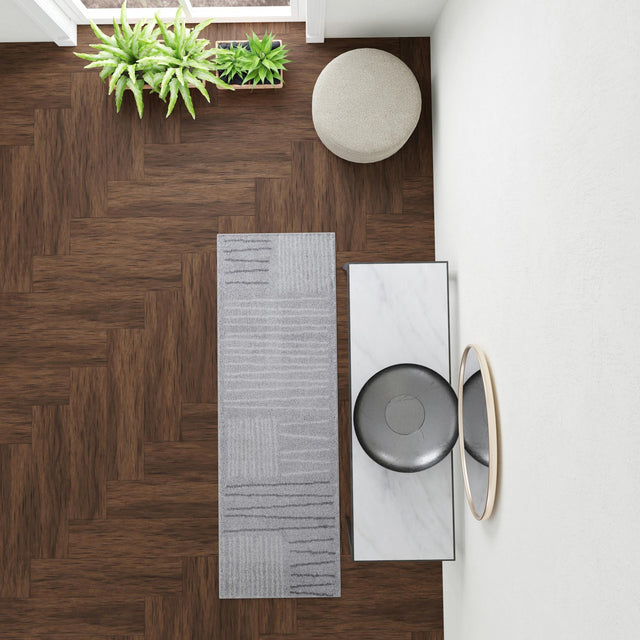 Gray 2' x 8' Hanahan Runner Area Rug 100% Polypropylene With Jute Backing Abstract Geometric Modern Carpet for Living, Dining Room, Office Space for Sale at Rug Engine