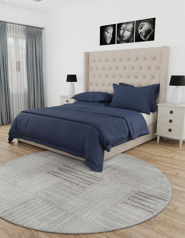 Gray 3' 1 x 3' 1 Hanahan Round Area Rug 100% Polypropylene With Jute Backing Abstract Geometric Modern Carpet for Living, Dining Room, Office Space for Sale at Rug Engine