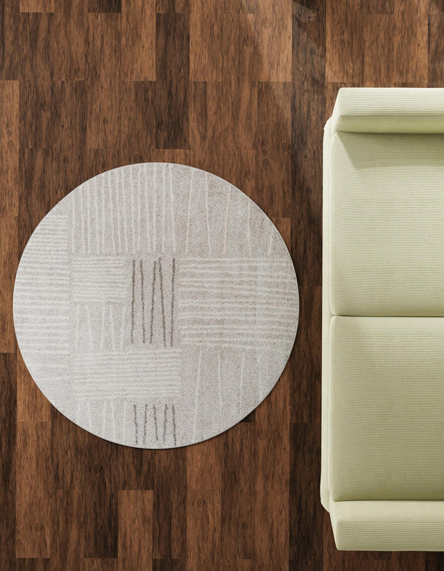 Gray 3' 1 x 3' 1 Hanahan Round Area Rug 100% Polypropylene With Jute Backing Abstract Geometric Modern Carpet for Living, Dining Room, Office Space for Sale at Rug Engine