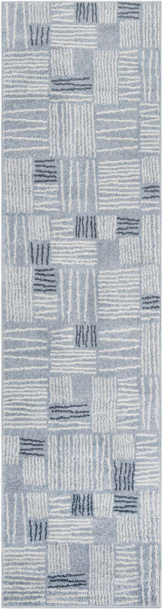 Light Blue 2' 7 x 10' Hanahan Runner Area Rug 100% Polypropylene With Jute Backing Abstract Geometric Modern Carpet for Living, Dining Room, Office Space for Sale at Rug Engine