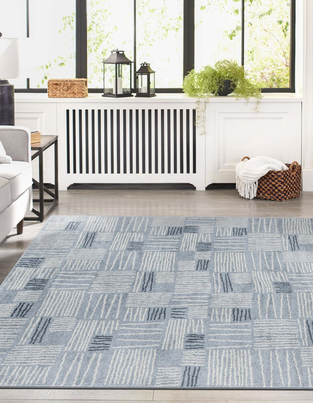 Light Blue 2' x 3' 1 Hanahan Rectangle Area Rug 100% Polypropylene With Jute Backing Abstract Geometric Modern Carpet for Living, Dining Room, Office Space for Sale at Rug Engine