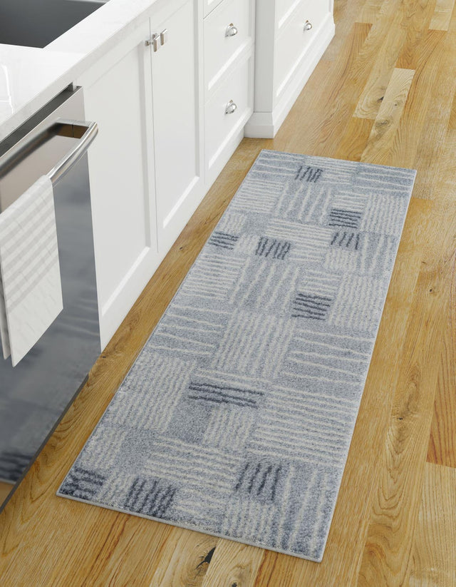 Light Blue 2' 7 x 12' Hanahan Runner Area Rug 100% Polypropylene With Jute Backing Abstract Geometric Modern Carpet for Living, Dining Room, Office Space for Sale at Rug Engine
