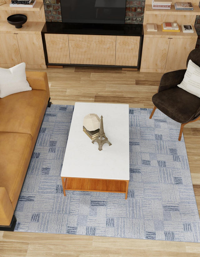 Light Blue 7' 10 x 7' 10 Hanahan Square Area Rug 100% Polypropylene With Jute Backing Abstract Geometric Modern Carpet for Living, Dining Room, Office Space for Sale at Rug Engine