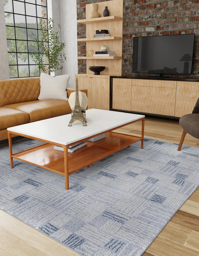 Light Blue 7' 10 x 7' 10 Hanahan Square Area Rug 100% Polypropylene With Jute Backing Abstract Geometric Modern Carpet for Living, Dining Room, Office Space for Sale at Rug Engine