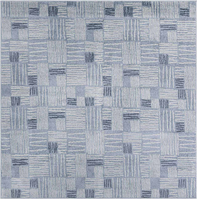 Light Blue 7' 10 x 7' 10 Hanahan Square Area Rug 100% Polypropylene With Jute Backing Abstract Geometric Modern Carpet for Living, Dining Room, Office Space for Sale at Rug Engine