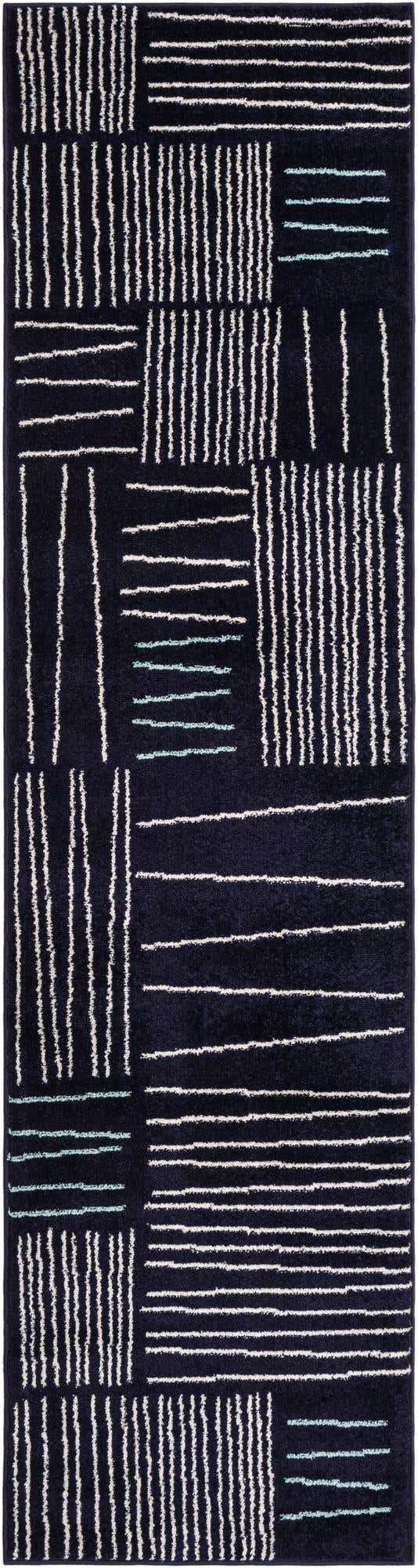 Navy Blue 2' 7 x 10' Hanahan Runner Area Rug 100% Polypropylene With Jute Backing Abstract Geometric Modern Carpet for Living, Dining Room, Office Space for Sale at Rug Engine