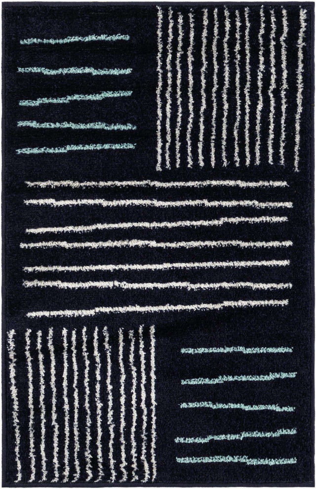 Navy Blue 2' x 3' 1 Hanahan Rectangle Area Rug 100% Polypropylene With Jute Backing Abstract Geometric Modern Carpet for Living, Dining Room, Office Space for Sale at Rug Engine