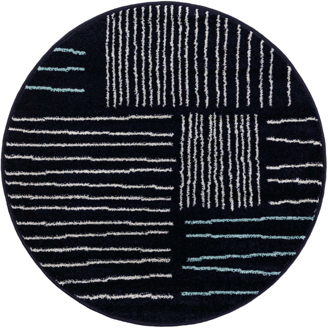 Navy Blue 3' 1 x 3' 1 Hanahan Round Area Rug 100% Polypropylene With Jute Backing Abstract Geometric Modern Carpet for Living, Dining Room, Office Space for Sale at Rug Engine