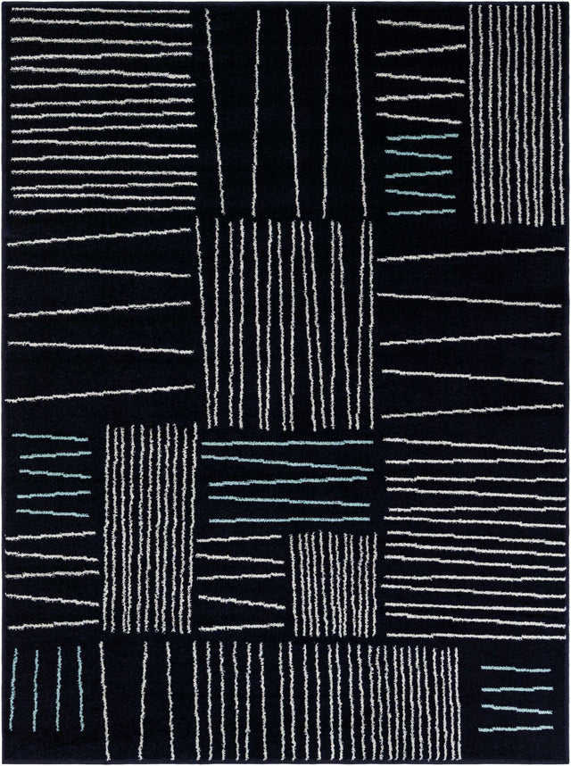 Navy Blue 5' 3 x 7' 1 Hanahan Rectangle Area Rug 100% Polypropylene With Jute Backing Abstract Geometric Modern Carpet for Living, Dining Room, Office Space for Sale at Rug Engine