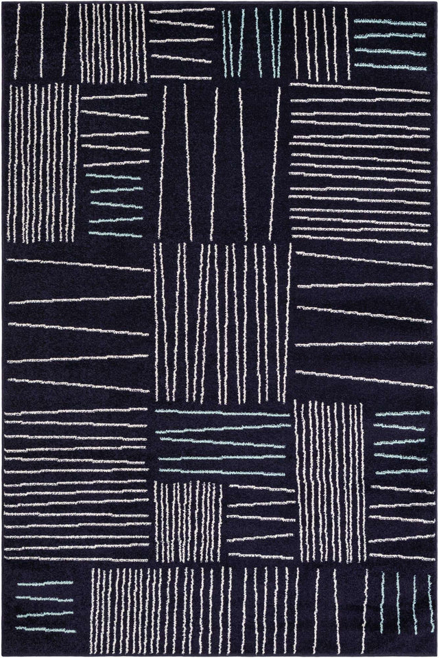 Navy Blue 5' 3 x 8' Hanahan Rectangle Area Rug 100% Polypropylene With Jute Backing Abstract Geometric Modern Carpet for Living, Dining Room, Office Space for Sale at Rug Engine
