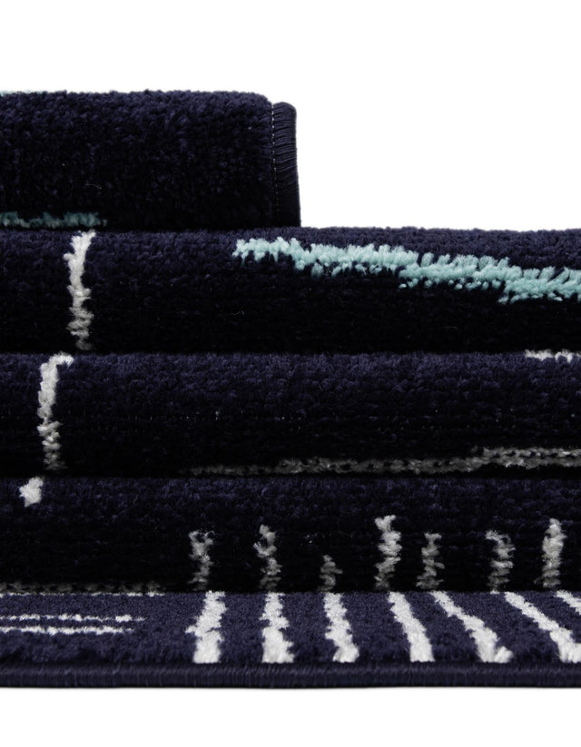 Navy Blue 2' 7 x 12' Hanahan Runner Area Rug 100% Polypropylene With Jute Backing Abstract Geometric Modern Carpet for Living, Dining Room, Office Space for Sale at Rug Engine