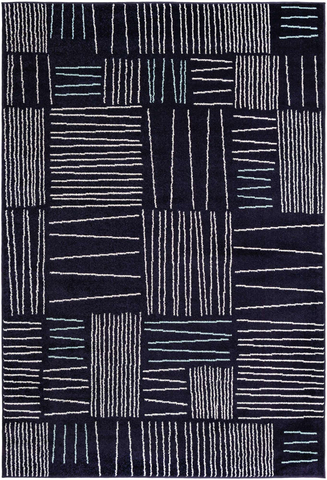 Navy Blue 6' 1 x 9' Hanahan Rectangle Area Rug 100% Polypropylene With Jute Backing Abstract Geometric Modern Carpet for Living, Dining Room, Office Space for Sale at Rug Engine