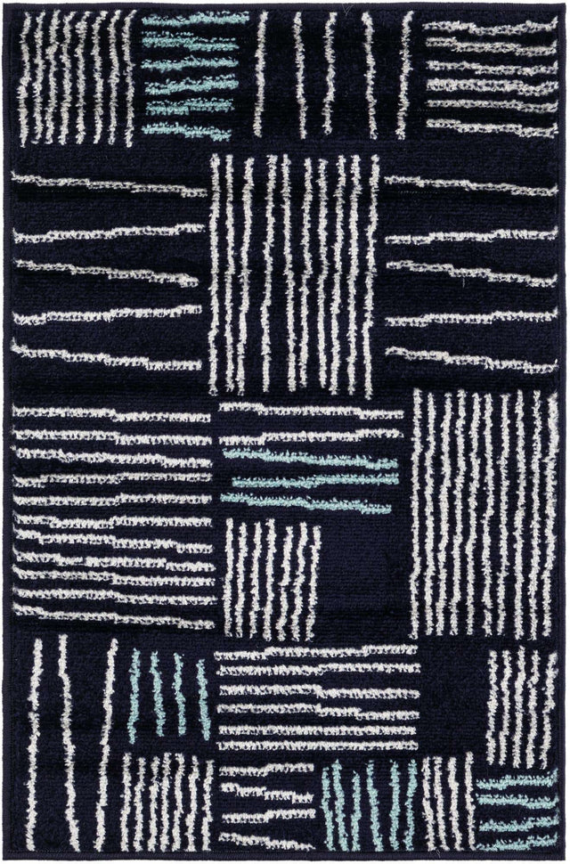 Navy Blue 2' x 3' 1 Hanahan Rectangle Area Rug 100% Polypropylene With Jute Backing Abstract Geometric Modern Carpet for Living, Dining Room, Office Space for Sale at Rug Engine