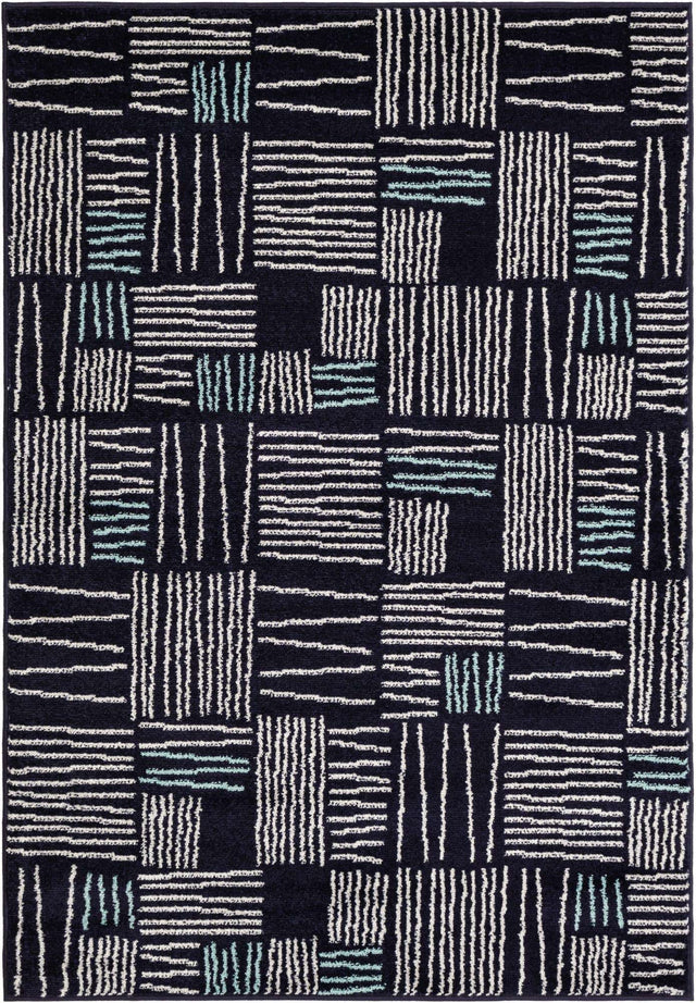 Navy Blue 4' 1 x 6' 1 Hanahan Rectangle Area Rug 100% Polypropylene With Jute Backing Abstract Geometric Modern Carpet for Living, Dining Room, Office Space for Sale at Rug Engine