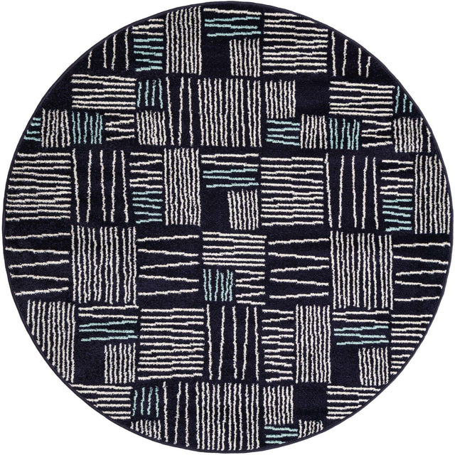 Navy Blue 5' 3 x 5' 3 Hanahan Round Area Rug 100% Polypropylene With Jute Backing Abstract Geometric Modern Carpet for Living, Dining Room, Office Space for Sale at Rug Engine