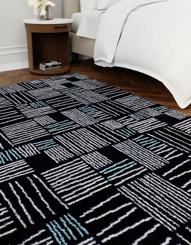 Navy Blue 2' x 3' 1 Hanahan Rectangle Area Rug 100% Polypropylene With Jute Backing Abstract Geometric Modern Carpet for Living, Dining Room, Office Space for Sale at Rug Engine