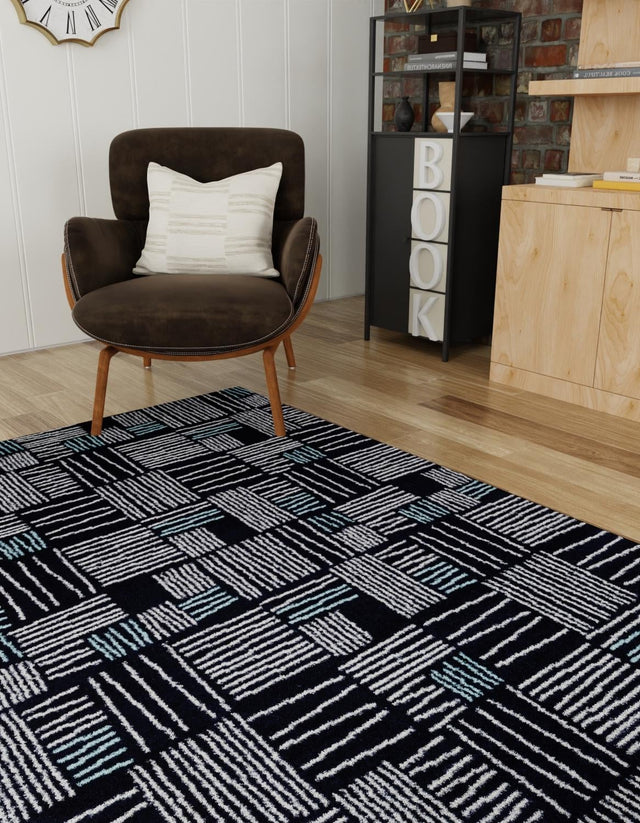 Navy Blue 2' x 3' 1 Hanahan Rectangle Area Rug 100% Polypropylene With Jute Backing Abstract Geometric Modern Carpet for Living, Dining Room, Office Space for Sale at Rug Engine