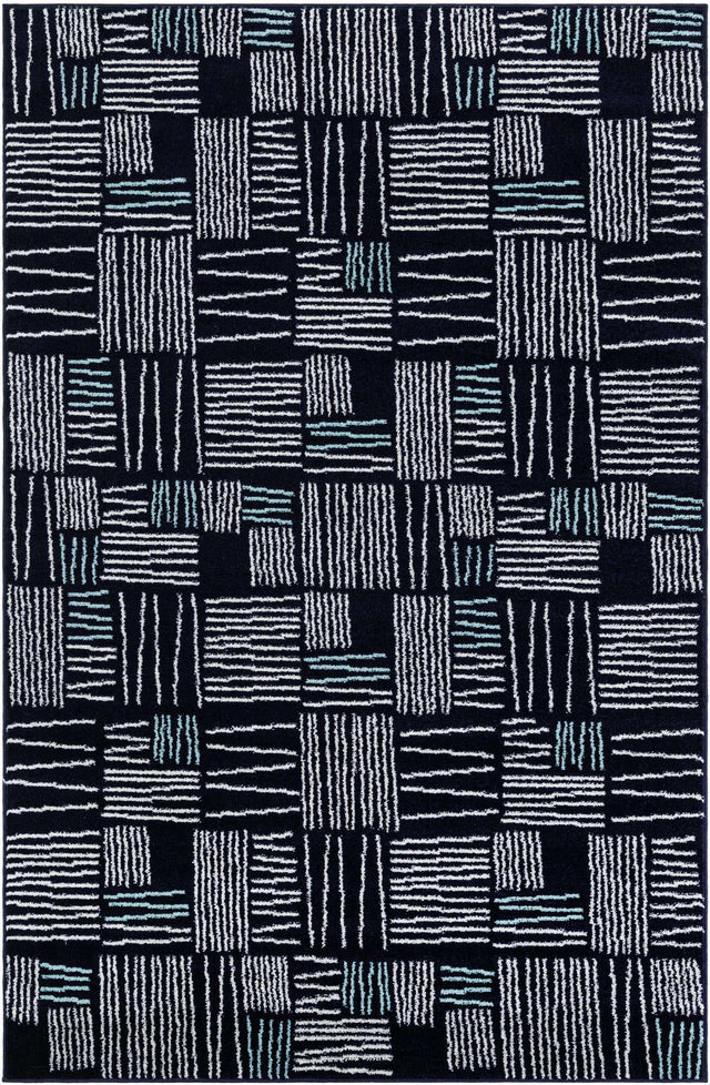 Navy Blue 5' 3 x 8' Hanahan Rectangle Area Rug 100% Polypropylene With Jute Backing Abstract Geometric Modern Carpet for Living, Dining Room, Office Space for Sale at Rug Engine