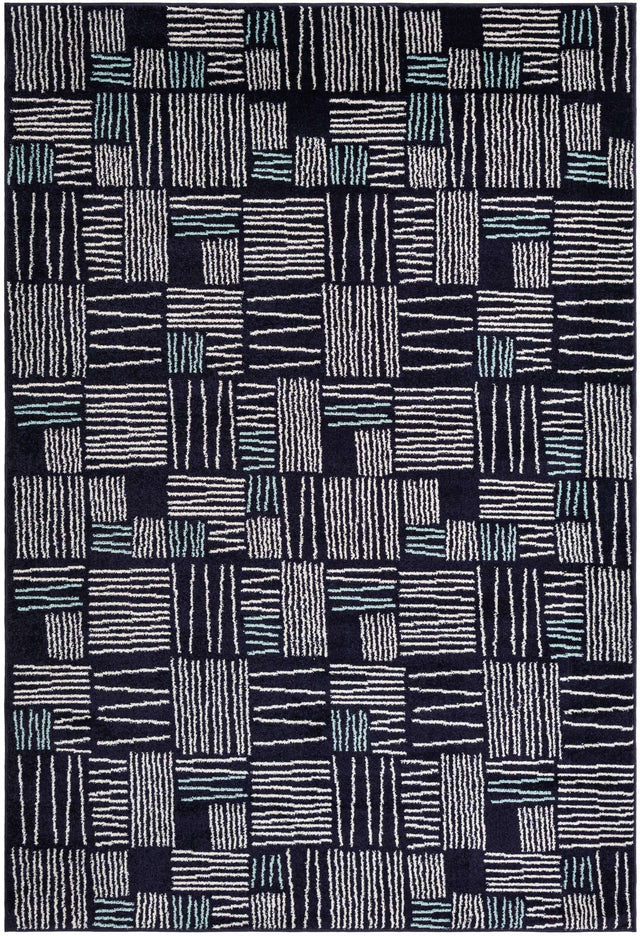 Navy Blue 6' 1 x 9' Hanahan Rectangle Area Rug 100% Polypropylene With Jute Backing Abstract Geometric Modern Carpet for Living, Dining Room, Office Space for Sale at Rug Engine