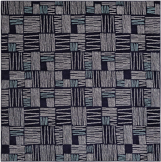 Navy Blue 7' 10 x 7' 10 Hanahan Square Area Rug 100% Polypropylene With Jute Backing Abstract Geometric Modern Carpet for Living, Dining Room, Office Space for Sale at Rug Engine