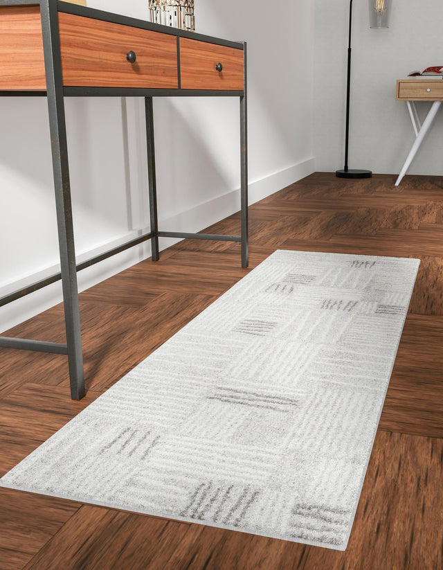 Gray 2' 7 x 12' Hanahan Runner Area Rug 100% Polypropylene With Jute Backing Abstract Geometric Modern Carpet for Living, Dining Room, Office Space for Sale at Rug Engine
