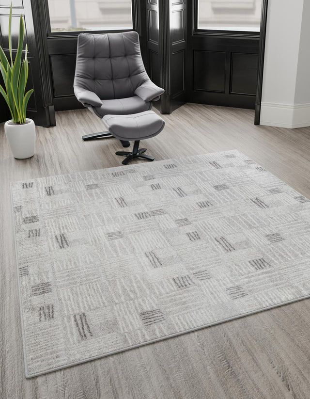 Gray 7' 10 x 7' 10 Hanahan Square Area Rug 100% Polypropylene With Jute Backing Abstract Geometric Modern Carpet for Living, Dining Room, Office Space for Sale at Rug Engine