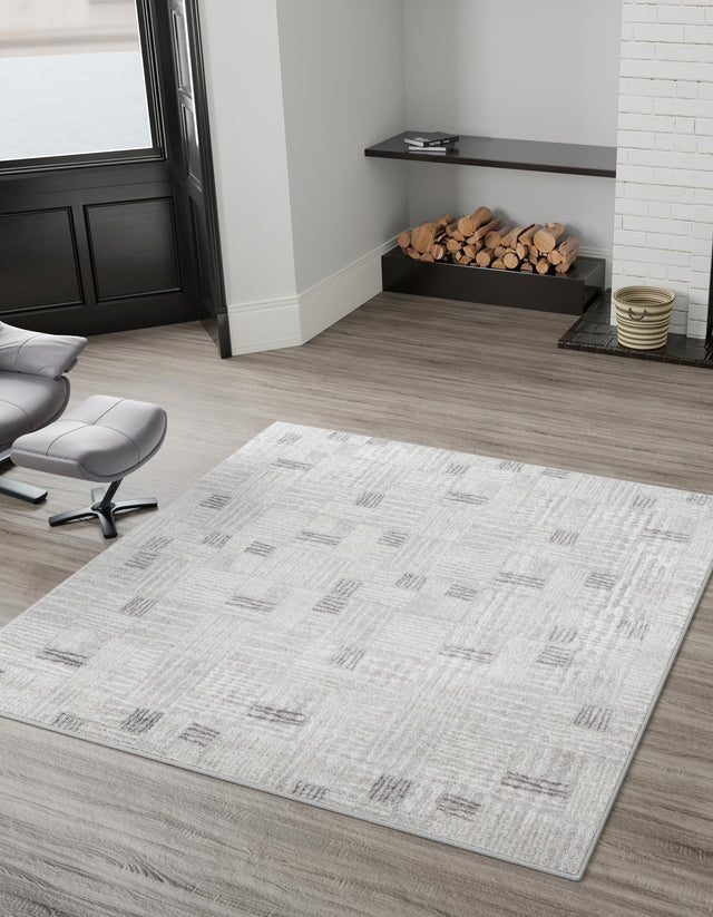 Gray 7' 10 x 7' 10 Hanahan Square Area Rug 100% Polypropylene With Jute Backing Abstract Geometric Modern Carpet for Living, Dining Room, Office Space for Sale at Rug Engine