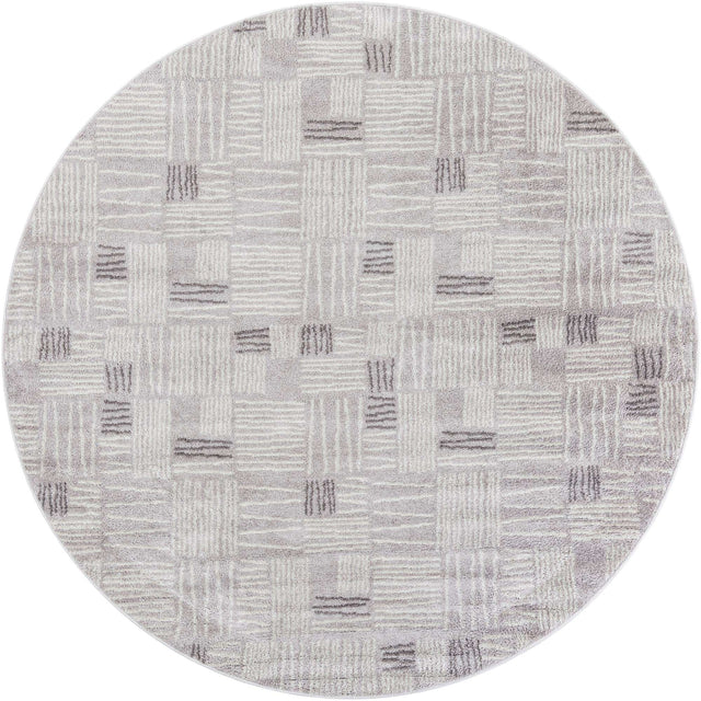 Gray 7' 10 x 7' 10 Hanahan Round Area Rug 100% Polypropylene With Jute Backing Abstract Geometric Modern Carpet for Living, Dining Room, Office Space for Sale at Rug Engine