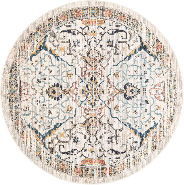 Ivory 6' 1 x 6' 1 Lola Round Area Rug Polypropylene With Jute Backing Traditional Pattern Easy Clean Carpet for Home Interior Design for Sale at Rug Engine