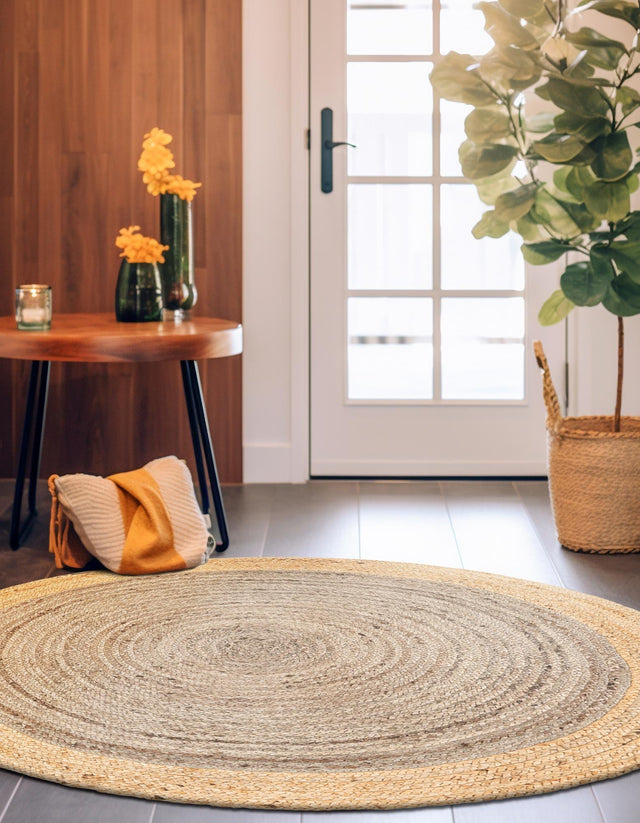 Gray Brown 5' 1 x 5' 1 Braided Jute Round Area Rug 100% Jute Hand Braided Natural Eco-Friendly Boho Style Carpet for Living Rooms Dining Office Space Dorms for Sale at Rug Engine
