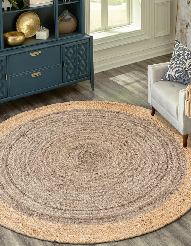 Gray Brown 7' 10 x 7' 10 Braided Jute Round Area Rug 100% Jute Hand Braided Natural Eco-Friendly Boho Style Carpet for Living Rooms Dining Office Space Dorms for Sale at Rug Engine