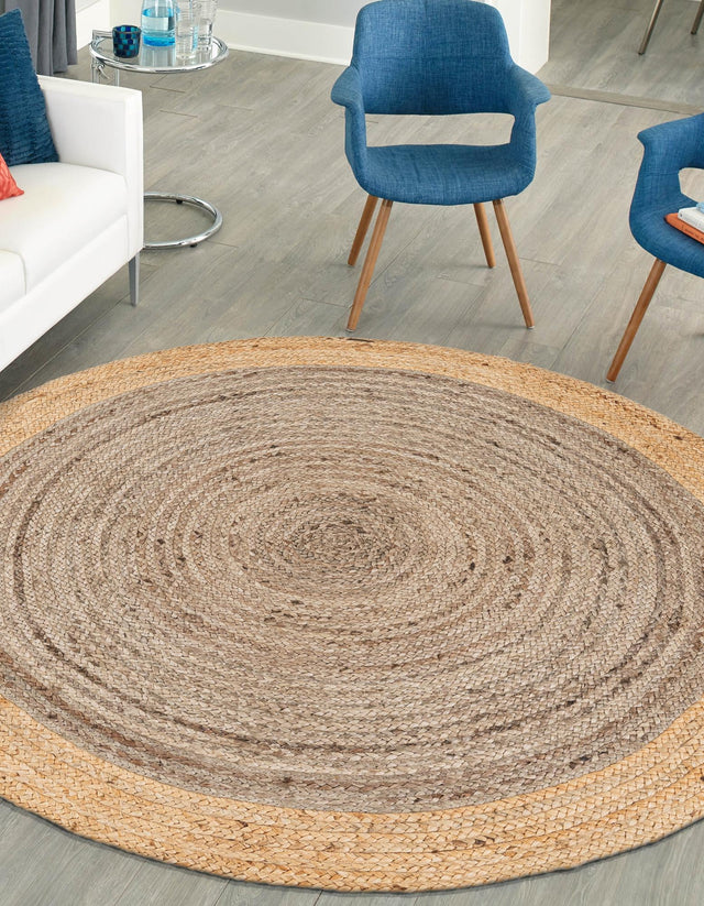Gray Brown 5' 1 x 5' 1 Braided Jute Round Area Rug 100% Jute Hand Braided Natural Eco-Friendly Boho Style Carpet for Living Rooms Dining Office Space Dorms for Sale at Rug Engine
