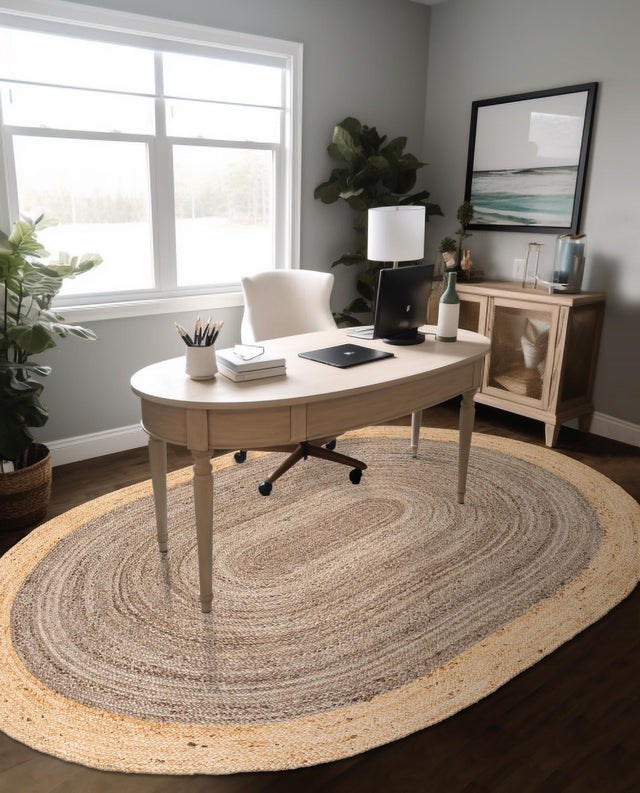 Gray Brown 4' 1 x 6' 1 Braided Jute Oval Area Rug 100% Jute Hand Braided Natural Eco-Friendly Boho Style Carpet for Living Rooms Dining Office Space Dorms for Sale at Rug Engine