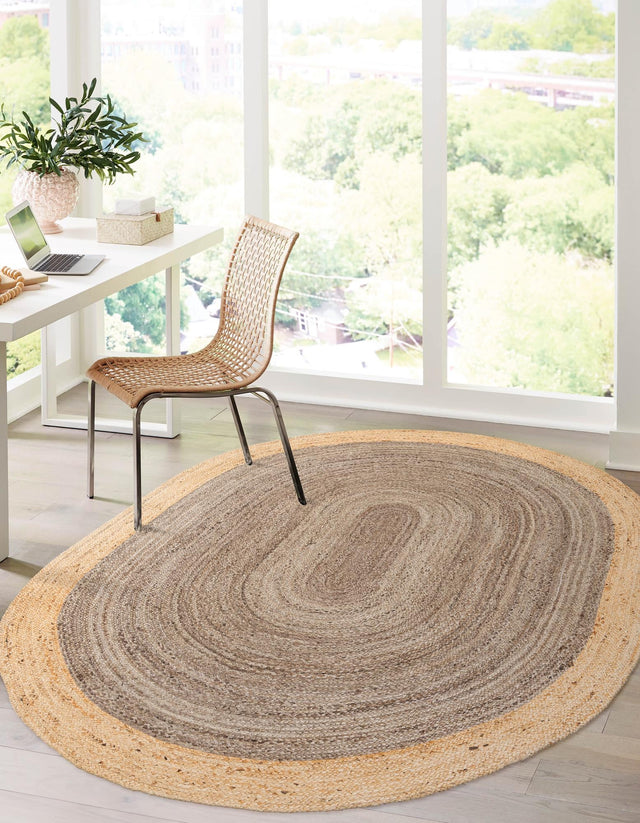 Gray Brown 5' 3 x 8' Braided Jute Oval Area Rug 100% Jute Hand Braided Natural Eco-Friendly Boho Style Carpet for Living Rooms Dining Office Space Dorms for Sale at Rug Engine
