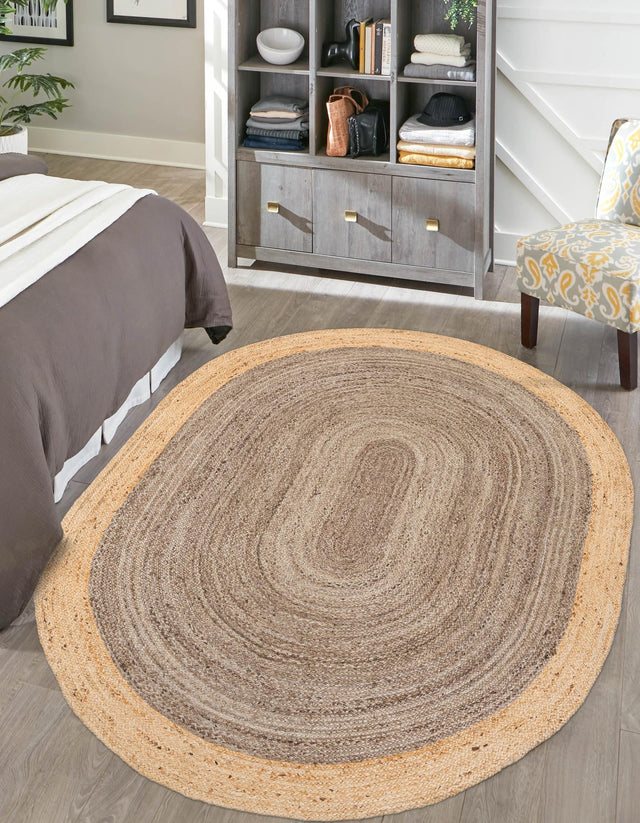 Gray Brown 4' 1 x 6' 1 Braided Jute Oval Area Rug 100% Jute Hand Braided Natural Eco-Friendly Boho Style Carpet for Living Rooms Dining Office Space Dorms for Sale at Rug Engine