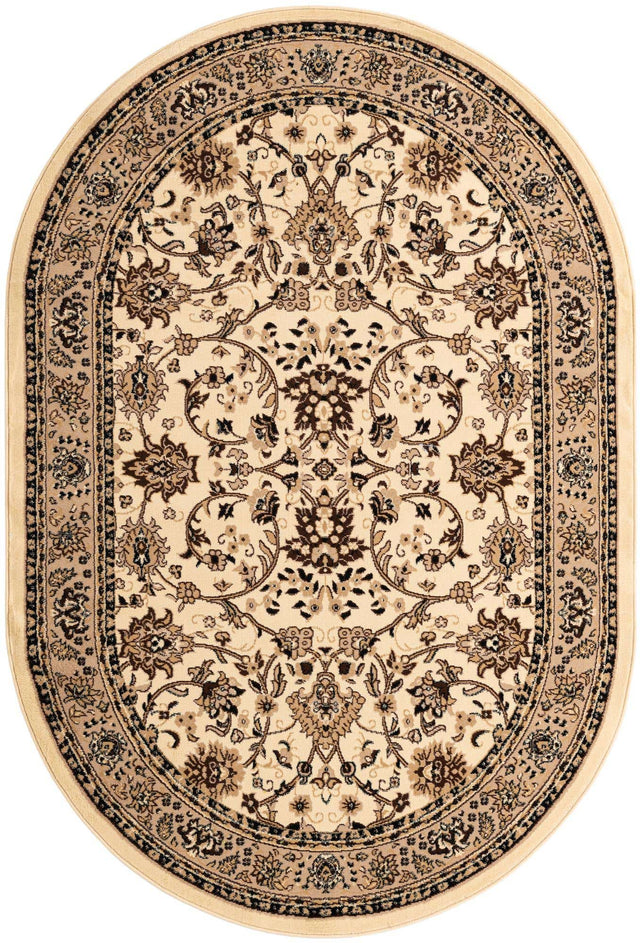 Ivory 6' 1 x 9' Sialk Hill Oval Area Rug 100% Polypropylene Durable Easy Clean Classic Traditional Design Carpet for Interior Design for Sale at Rug Engine