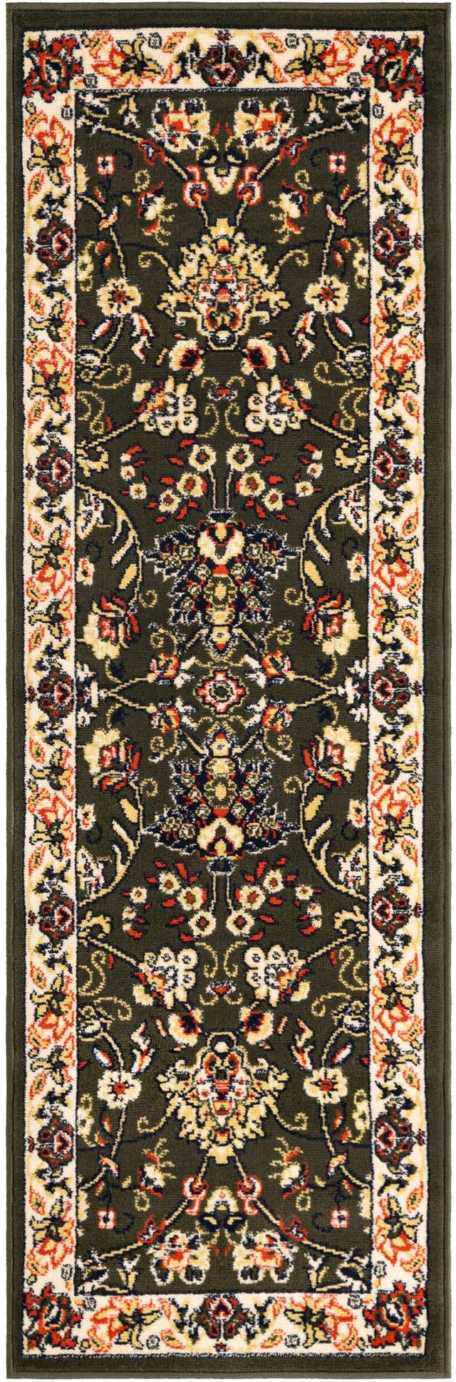 Green 2' x 6' 1 Sialk Hill Runner Area Rug 100% Polypropylene Durable Easy Clean Classic Traditional Design Carpet for Interior Design for Sale at Rug Engine