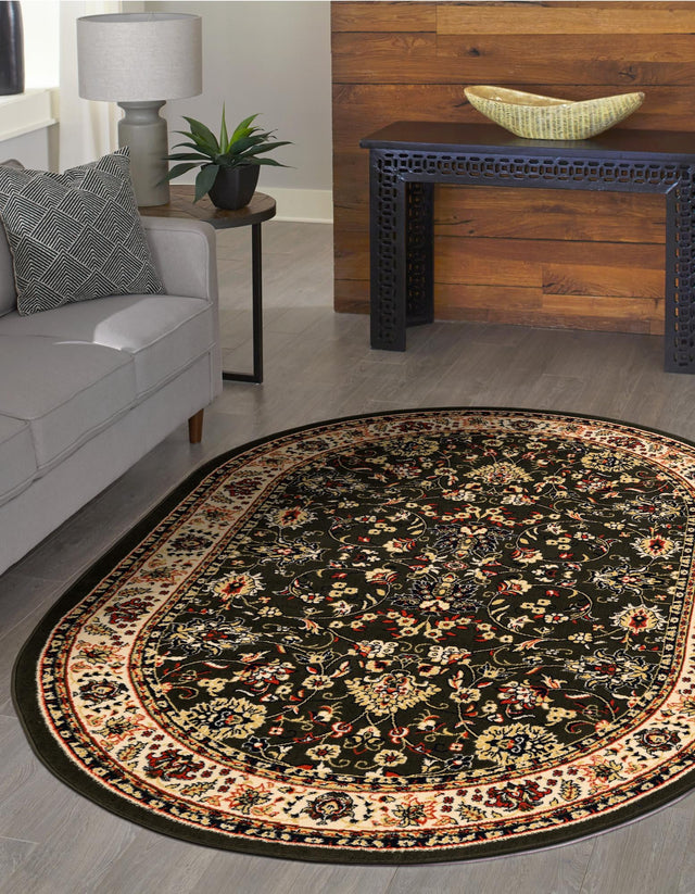 Green 6' 1 x 9' Sialk Hill Oval Area Rug 100% Polypropylene Durable Easy Clean Classic Traditional Design Carpet for Interior Design for Sale at Rug Engine