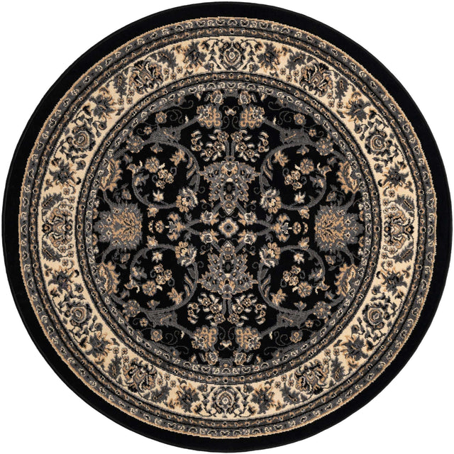 Black 5' 3 x 5' 3 Sialk Hill Round Area Rug 100% Polypropylene Durable Easy Clean Classic Traditional Design Carpet for Interior Design for Sale at Rug Engine