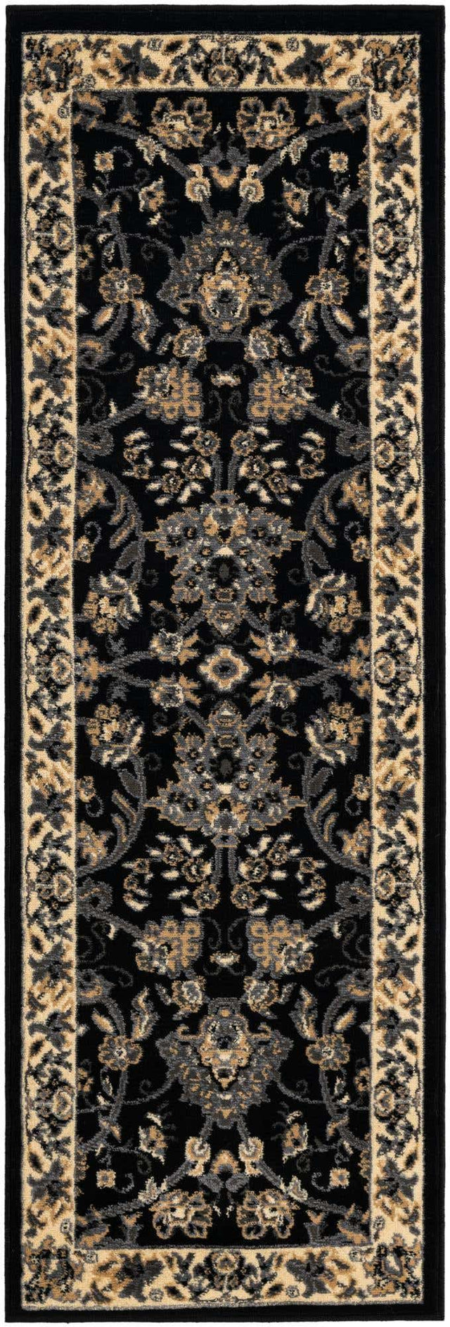 Black 2' x 6' 1 Sialk Hill Runner Area Rug 100% Polypropylene Durable Easy Clean Classic Traditional Design Carpet for Interior Design for Sale at Rug Engine