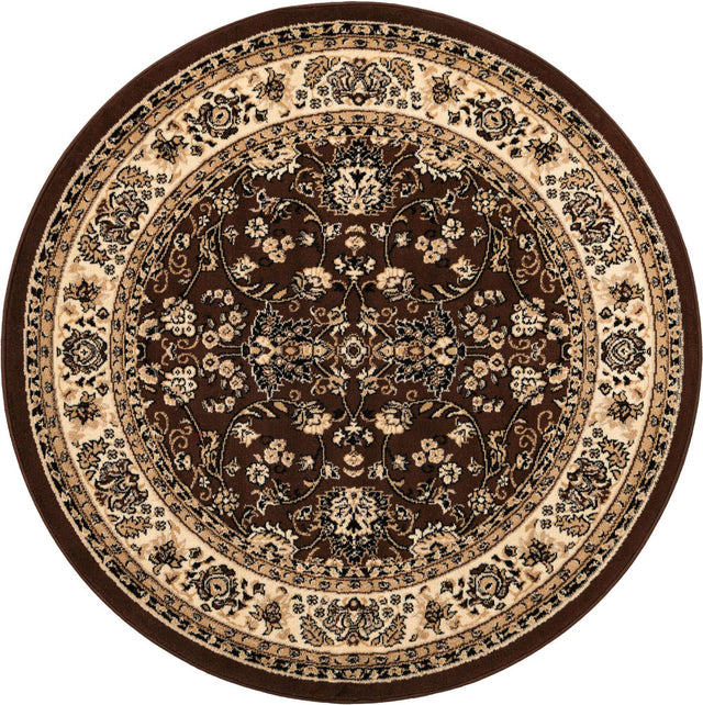 Brown 5' 3 x 5' 3 Sialk Hill Round Area Rug 100% Polypropylene Durable Easy Clean Classic Traditional Design Carpet for Interior Design for Sale at Rug Engine