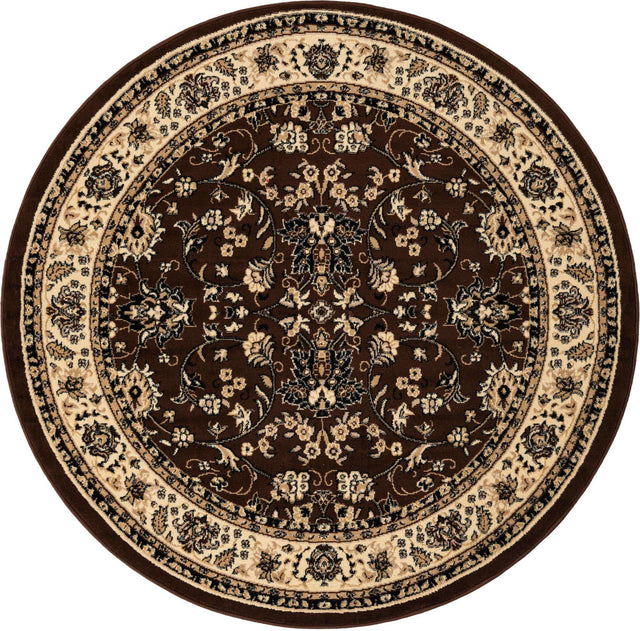 Brown 6' 1 x 6' 1 Sialk Hill Round Area Rug 100% Polypropylene Durable Easy Clean Classic Traditional Design Carpet for Interior Design for Sale at Rug Engine