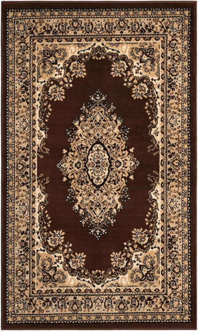 Brown 3' 1 x 5' 3 Reza Rectangle Area Rug 100% Polypropylene Easy Clean Traditional Motif Classic Carpet for Home Interiors for Sale at Rug Engine