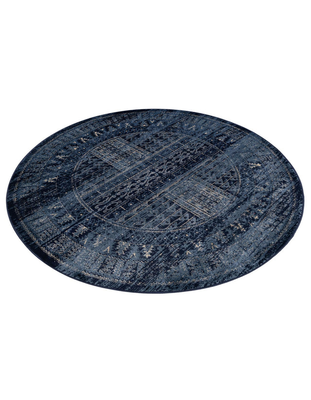 Blue 6' 1 x 6' 1 District Round Area Rug 100% Polypropylene Easy Clean Stain Resistant Traditional Pattern Classic Carpet for Indoor Dining Living Office for Sale at Rug Engine