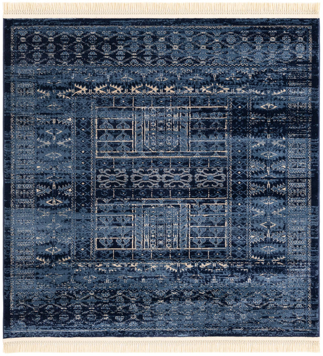 Blue 6' 1 x 6' 1 District Square Area Rug 100% Polypropylene Easy Clean Stain Resistant Traditional Pattern Classic Carpet for Indoor Dining Living Office for Sale at Rug Engine