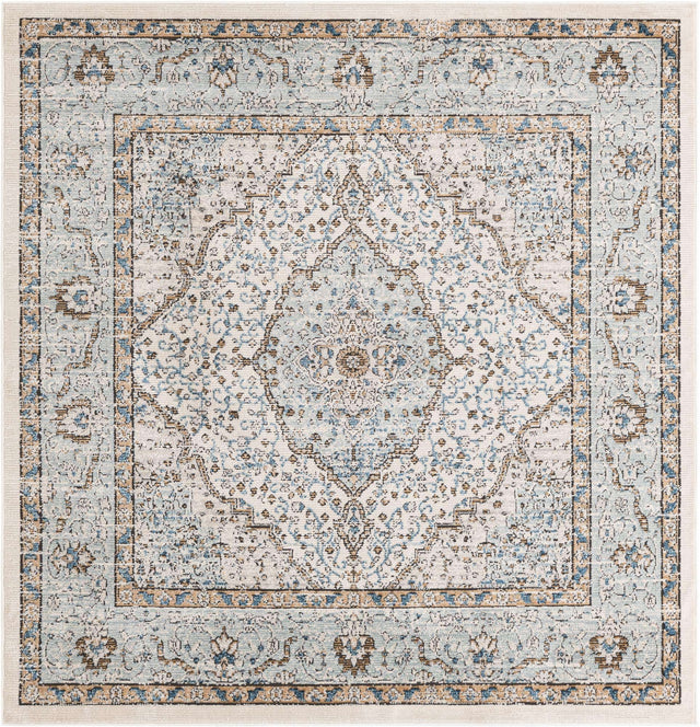Blue 6' 1 x 6' 1 Nyla Square Area Rug 100% Polypropylene Traditional Classic Carpet for Living Room, Kitchen, Bedroom, Dining, Office for Sale at Rug Engine