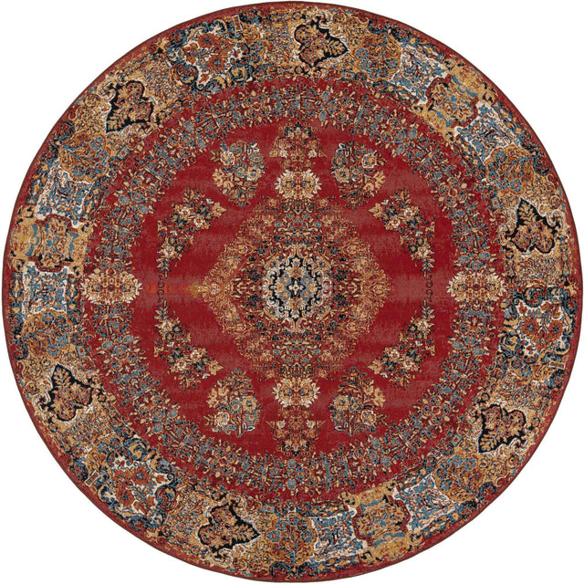 Antique Red 10' x 10' Outdoor Traditional Round Area Rug Weather Resistant for Patio, Deck, Terrace, Balcony, Porch Classical Design Outside Carpet for Sale at Rug Engine